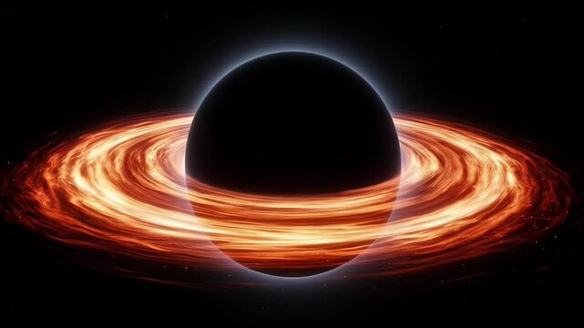 Astronomy science galaxy black hole accretion ring cosmic energy space abstract illustration of glowing disk around dark sphere and celestial light dark glow