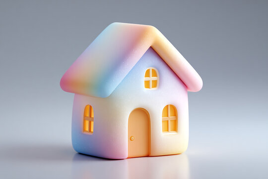 Pastel Rainbow House 3D Render Modern Minimal Small Home Icon Real Estate Property Construction Architecture Cottage Toy Symbol Design Element Studio Shot Isolated White Background