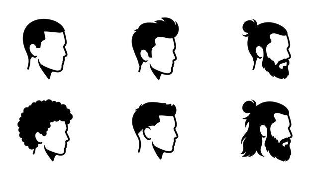 Diverse Male Hairstyles Collection, Modern & Classic Men's Haircuts Set, Silhouette Icons for Grooming & Style Guides