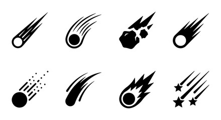 Meteor Shower Icons, Falling Stars Vector Set, Cosmic Event Graphics, Celestial Body Symbols, Space Debris Illustrations © Reazul
