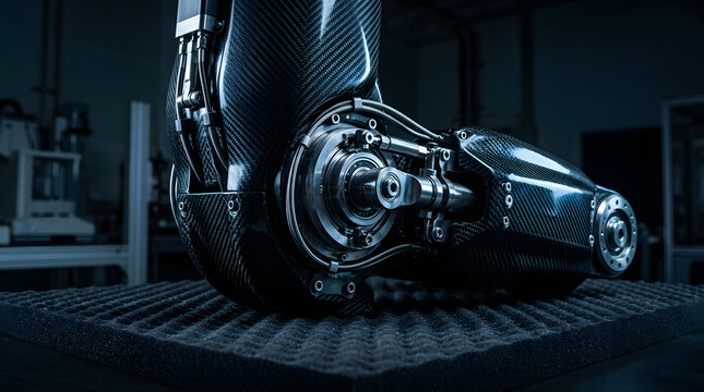 Carbon fiber hip hinge module ex isolated on clean surface for modern commercial business asset