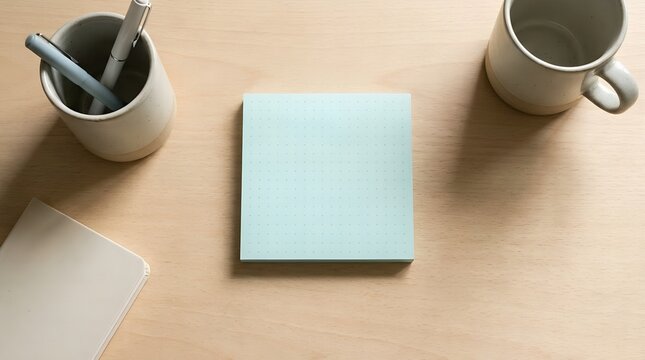 Yellow sticky note with empty checkbox layout on off white surface