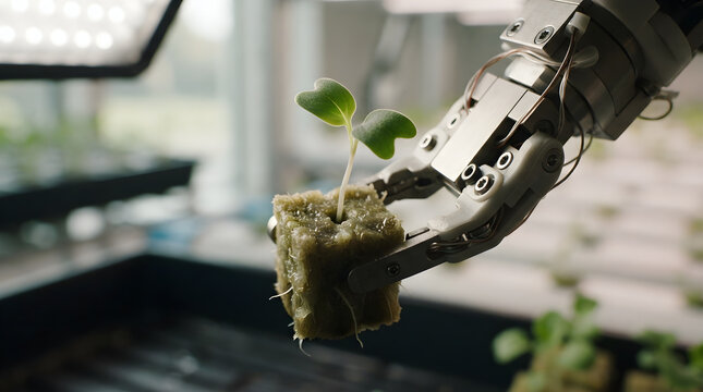 Robotic micro gripper holding ci isolated on clean surface for modern commercial business asset