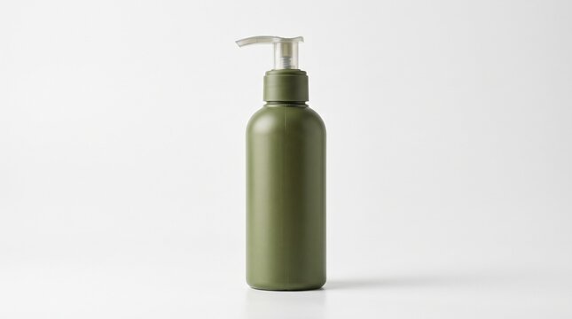 Blank Olive Green Facial Cleanser Pump Bottle Mockup White Background