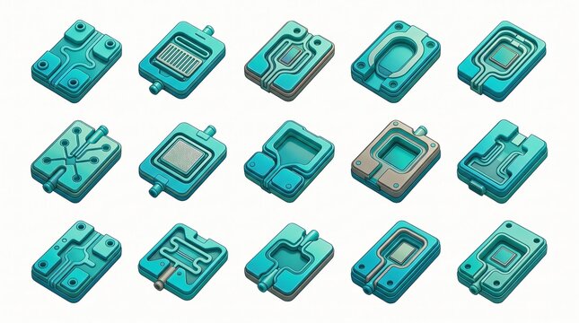 Futuristic Microchip Components with Circuitry Details during Studio Lighting Isolated on white background