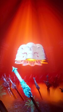 Dark Fantasy 3D Animation of Glowing Skull Ring Floating in Infernal Temple Ruins