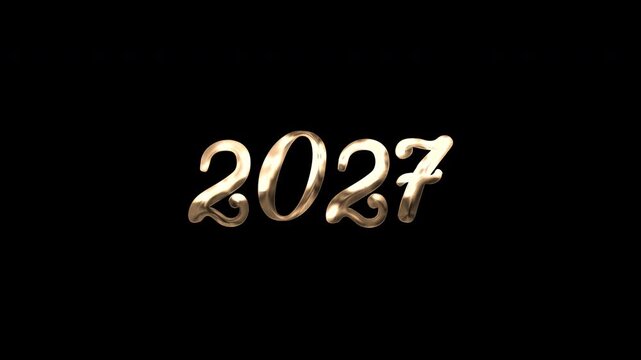 Shiny golden numbers 2027 on dark black background for minimal graphic design projects, new years eve party invitations, and calendars.