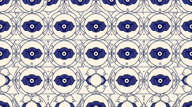 Spiritual seamless pattern with blue third eye ajna chakra symbols