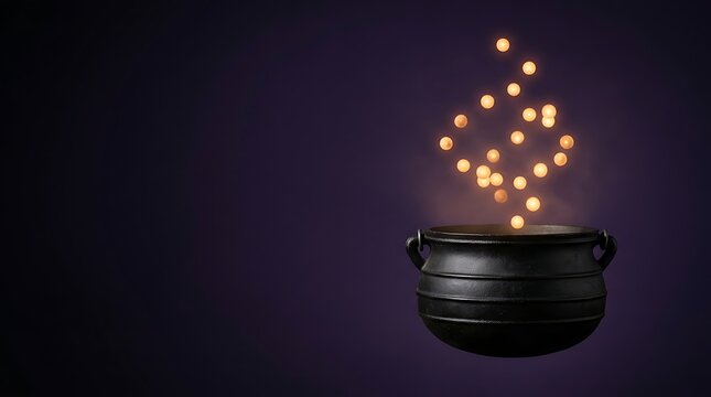 A mystical halloween scene a dark cauldron bubbles with enchanting lights evoking spooky and magical feelings for the autumn holiday
