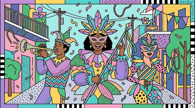 Colorful street performers celebrating at a vibrant carnival parade