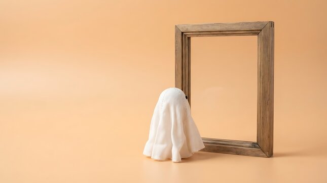 A spooky halloween scene a ghostly figure stands before an antique mirror evoking a sense of mystery and eerie wonder