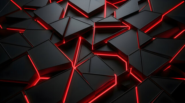 Dark abstract geometric background with glowing red lines and polygonal shapes