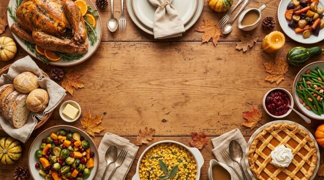 Assorted traditional dishes on rustic wooden table
