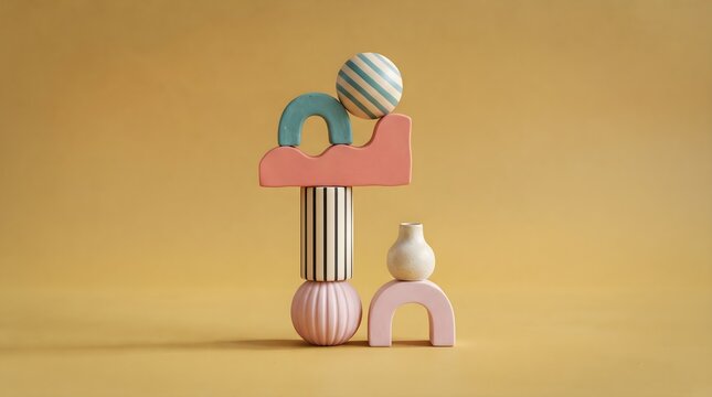 Colorful Geometric Objects in a Surreal Still Life