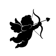 Naklejka premium Icon of cupid holding bow and arrow silhouette with valentines silhouette mythology affection celebration valentine isolated