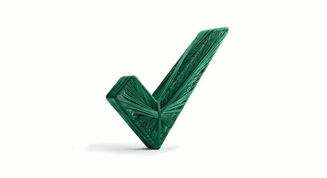 Green textured thread strands forming a check mark