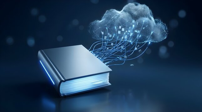 Digital Book Icon with Cloud Network