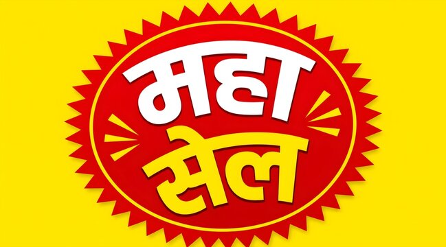 Circular sale-badge composition: "महा सेल" text curved inside a red circular badge shape