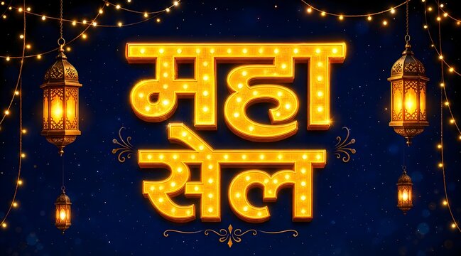 Festive lantern-and-lights themed version: "महा सेल" text glowing warmly, string lights