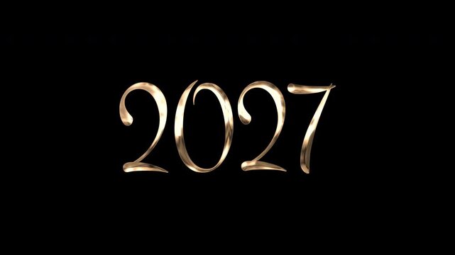 Metallic gold numbers 2027 against black background, elegant serif font, suitable for luxury event invitations, calendars, and anniversary designs.
