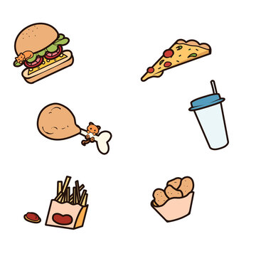 fast food set, cute illustration collection of Fast-food 
