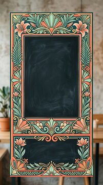 Ornate vintage chalkboard frame with floral and geometric patterns