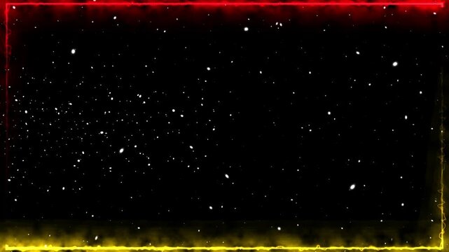 Abstract starry background framed with glowing red and yellow neon light borders creates a futuristic space for text overlay.
