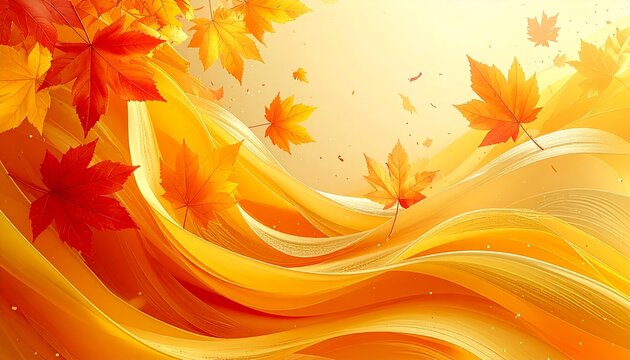Autumn leaves abstract background wave motion fall concept, falling leaves, and copy space for seasonal banners, invitations, and creative designs.