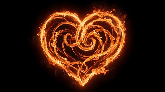 Fiery Heart Symbol of Passion and Love Ignited with Intense Flames and Warmth on a Dark Background