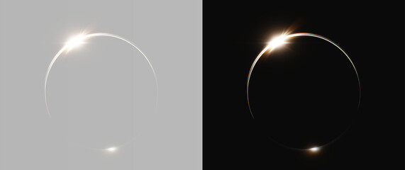 Glowing Light Ring Solar Eclipse Diamond Effect Flare Overlay Isolated on Grey and Black Backgrounds © Olga