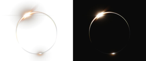 Glowing Light Ring Solar Eclipse Diamond Effect Flare Overlay Isolated on white and Black Backgrounds © Olga