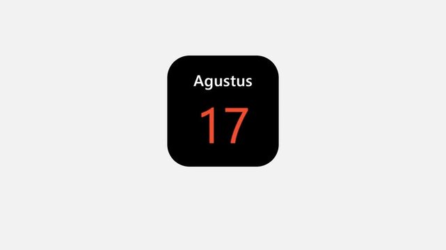 Animation of Calendar Icon Flipping From August 16 to August 17 for Indonesia Independence Day