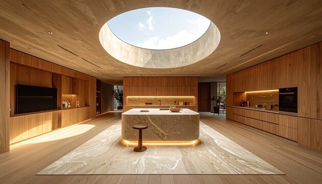 Contemporary Kitchen Interior with Dramatic Circular Skylight