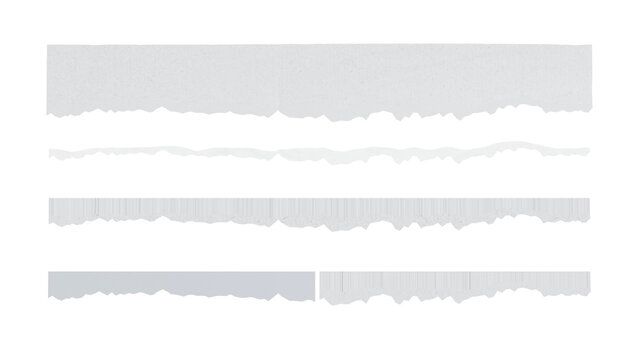 Three horizontal ripped paper strips with torn edges on  transparent background