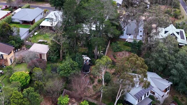 Aerial Drone View of Suburban Houses and Eucalyptus Trees in Wentworth Falls