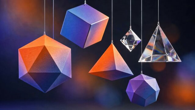 Collection of Geometric Shapes Hanging in Space.
