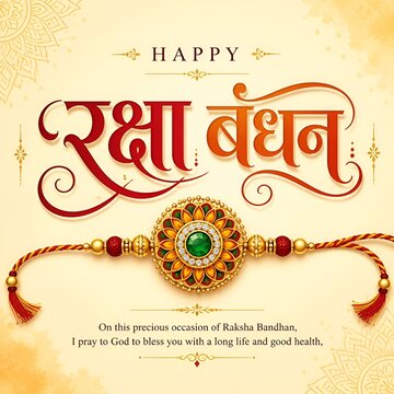 Indian festival Raksha Bandhan hand lettring Greeting Card Template Design with rakhi and creative text