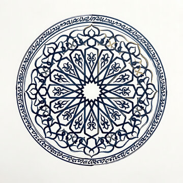 Blue Circular Islamic Geometric Pattern, Transparent Background Isolated on White for Ramadan Design