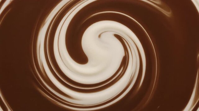 Cream swirling into espresso brown liquid