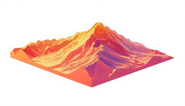 Topographic map mountain terrain rendering with multicolor heat elevation scale three dimensional mountain topographic elevation landscape geography scientific visualization analysis