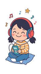 Fototapeta premium Happy Girl Listening Music with Headphones and MP3 Player, Isolated