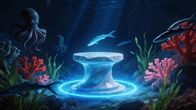 Underwater scene with coral and marine life