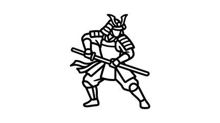 Fototapeta premium Samurai Warrior Illustration in Traditional Armor Holding Katana Sword.