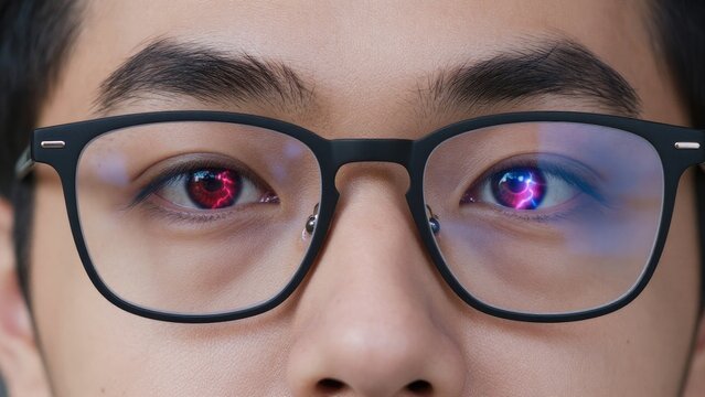 Close-up Portrait of a Young Man with Unique Red and Blue Eyes