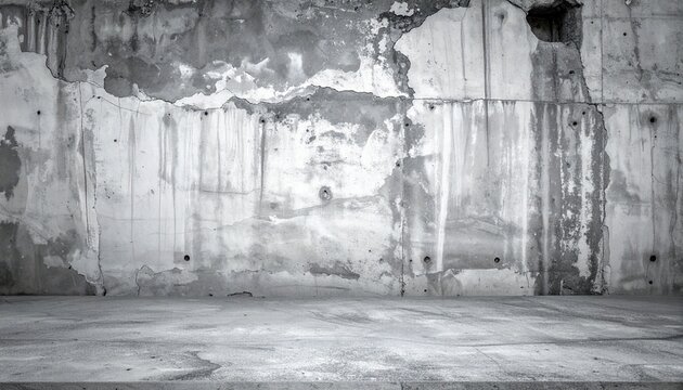Gritty weathered concrete wall background featuring a raw cement surface with artistic textures and vintage industrial interior floor space