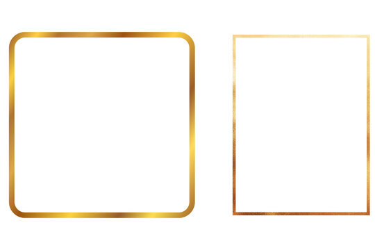 Gold frame set realistic golden square rectangle rounded line border isolated on white background luxury vector design