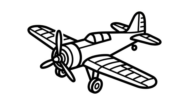 Simple Line Drawing of a Vintage Airplane.