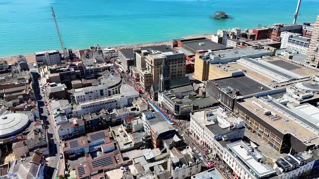 Drone footage captures the colour, crowds and celebratory atmosphere of the Brighton and Hove Pride parade.
