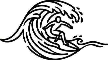 Obraz premium Stylized Line Art Illustration of a Surfer Riding a Wave.