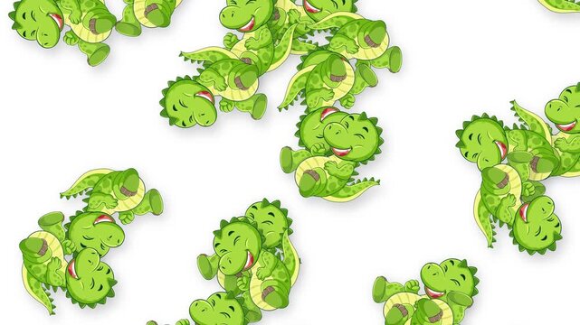 Falling Cartoon Green Dinosaurs Animation on White Background
